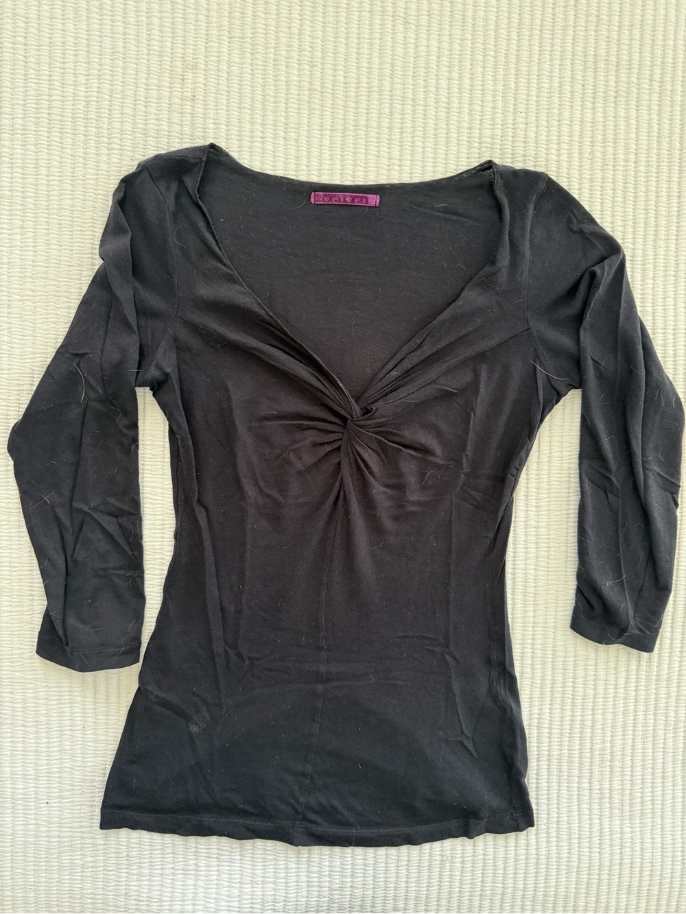 Velvet by Graham & Spencer Black Twist-Front Long Sleeve Top